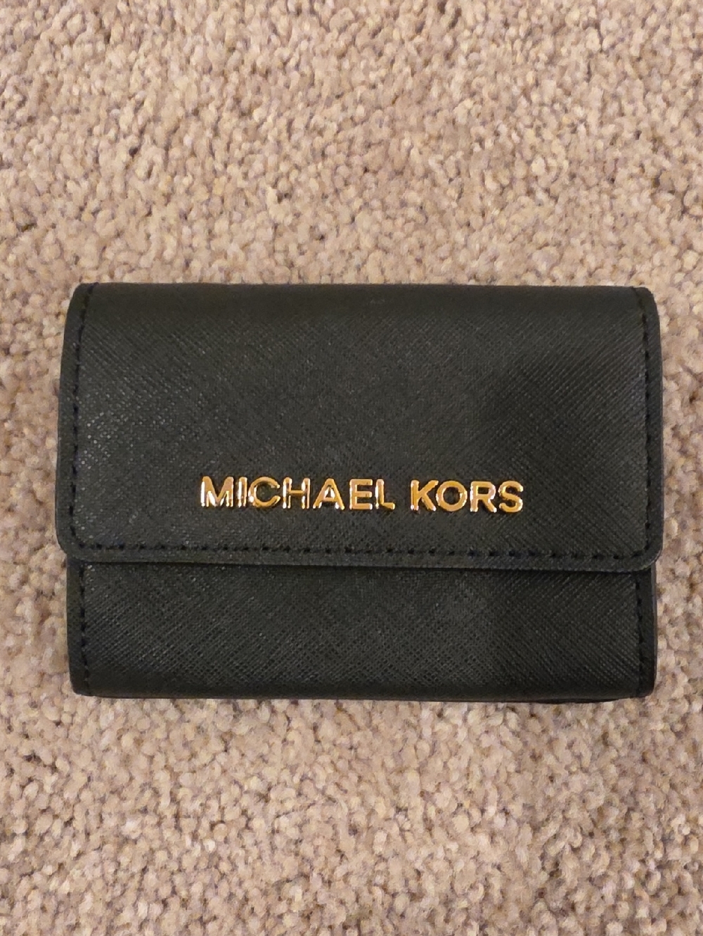 Michael Kors Black Saffiano Leather Card Case with Gold Logo